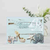 Elegant hout BLue zeeschelpen Beach vrijgezellenfe Kaart (Staand voorkant)