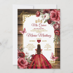 Elegant Hout Bourgondische Bloemen Prinses Mis Qui Kaart