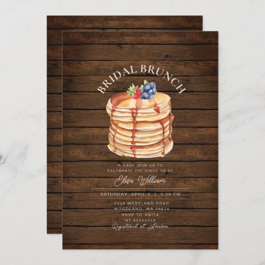 Elegant Hout Fruit Pannenkoek Brunch Vrijgezellenf Kaart (Voorkant / Achterkant)