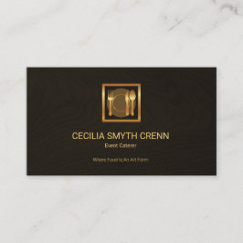 Elegant Hout Graan Gold Cutlery Logo Caterer Visitekaartje