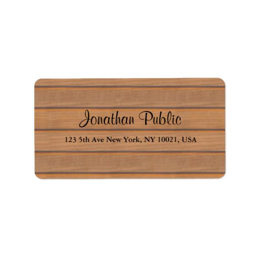 Elegant Hout Handschrift Script Naam Tekst Adres Etiket (Voorkant)