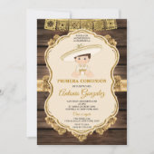 Elegant Hout Kleine Schattigee Jongen Primera Comu Kaart (Voorkant)