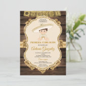 Elegant Hout Kleine Schattigee Jongen Primera Comu Kaart (Staand voorkant)