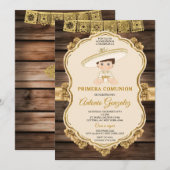 Elegant Hout Kleine Schattigee Jongen Primera Comu Kaart (Voorkant / Achterkant)