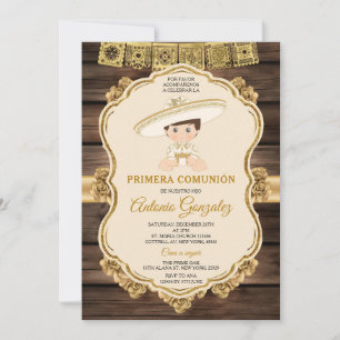 Elegant Hout Kleine Schattigee Jongen Primera Comu Kaart