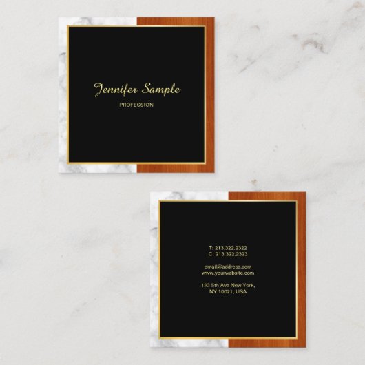 Elegant Hout Marmer Goud Luxe Sjabloon Vierkante Visitekaartje (Voorkant / Achterkant)