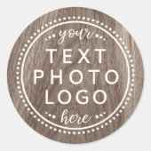 Elegant hout voegt aangepaste logo foto of afbeeld ronde sticker (Voorkant)