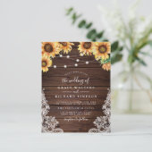 Elegant hout, zonnebloemen, verlichting en kant br uitnodiging briefkaart (Staand voorkant)
