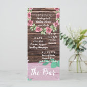 Elegant Houten De Bar Trouwen Drinken Menu Kaart (Staand voorkant)