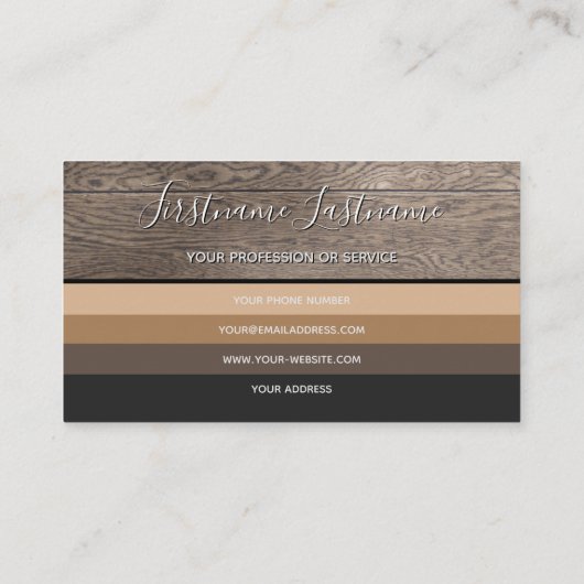 Elegant houten plank met minimale aardtoonrechthoe visitekaartje (Achterkant)