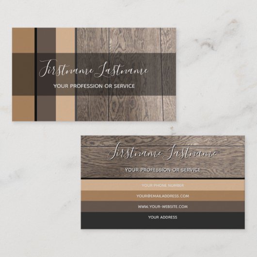 Elegant houten plank met minimale aardtoonrechthoe visitekaartje (Voorkant / Achterkant)