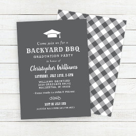 Elegant Houtskool Achtertuin BBQ Afstudeerfeestje Kaart