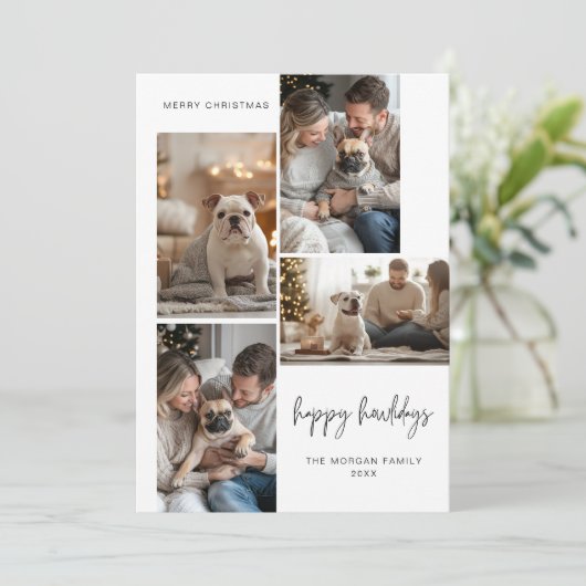 Elegant Huisdier Kerstmis Happy Howholidays Hond 4 Feestdagenkaart (Staand voorkant)