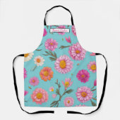 Elegant huisje roze sinaasappel bloemenmadeliefjes schort (Voorkant)