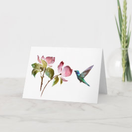 Elegant Hummingbird and Waterverf Flowers Kaart