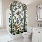 Elegant hummingbird artwork botanical boho chic douchegordijn (In situ)