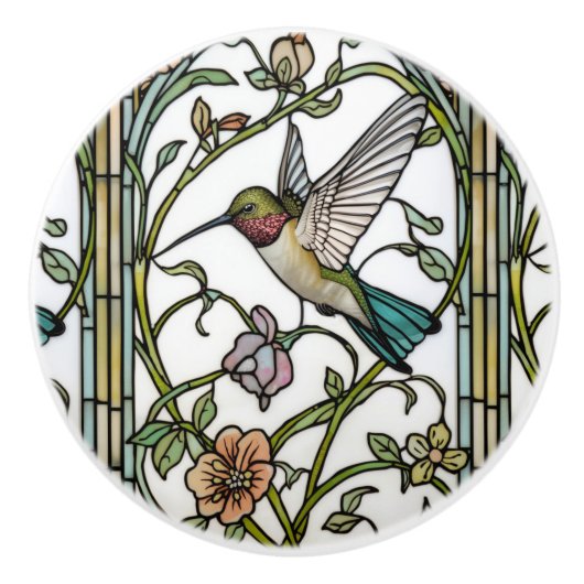 Elegant hummingbird artwork botanical boho chic keramische knop (Voorkant)