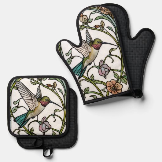 Elegant hummingbird artwork botanical boho chic ovenwant & pannenlap set (Voorkant / Achterkant)
