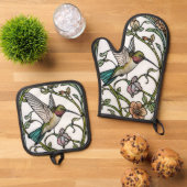 Elegant hummingbird artwork botanical boho chic ovenwant & pannenlap set (Top down)