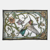 Elegant hummingbird artwork botanical boho chic theedoek (Horizontaal)