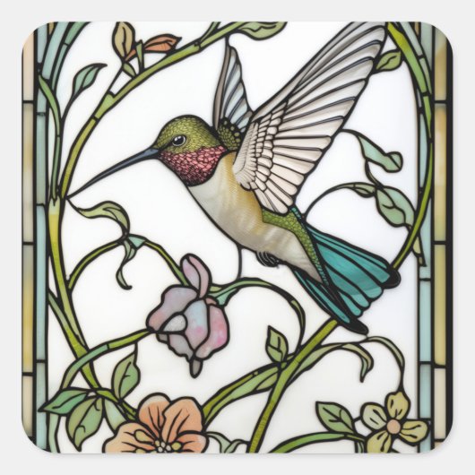 Elegant hummingbird artwork botanical boho chic vierkante sticker (Voorkant)