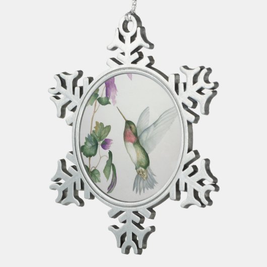 Elegant Hummingbird Flower Snowflake Ornamke Tin Sneeuwvlok Ornament (Rechts)