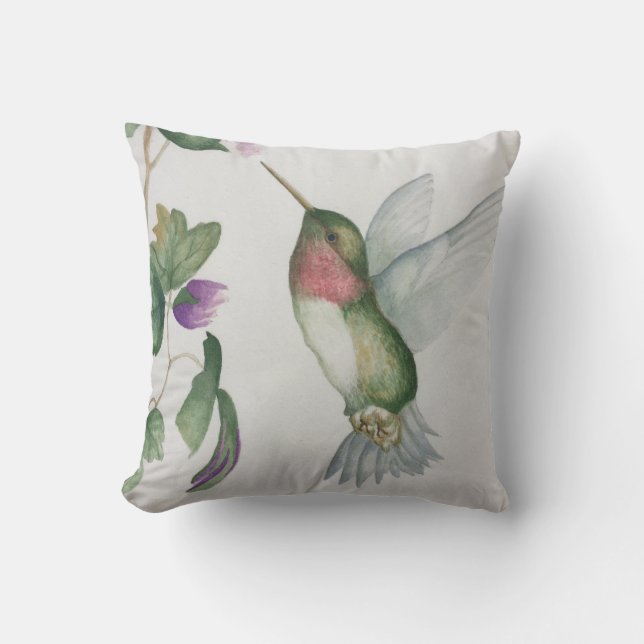 Elegant Hummingbird Garden Waterverf Kussen (Voorkant)