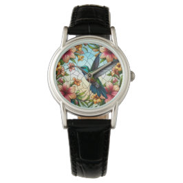 Elegant Hummingbird Glas in lood Effect Horloge
