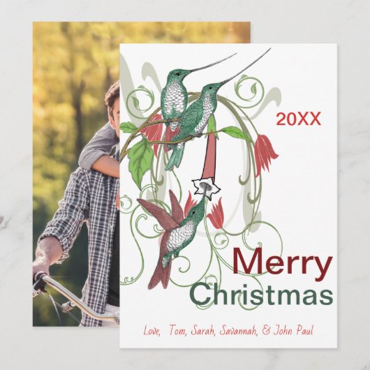 Elegant  Hummingbird Merry Kerstmis Feestdagenkaart (Voorkant / Achterkant)