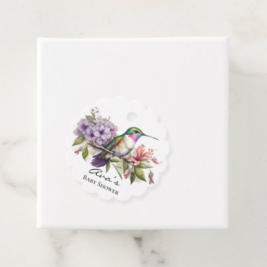 Elegant Hummingbird Paarse Bloemen Meisje Baby sho Bedankjes Labels (In situ)
