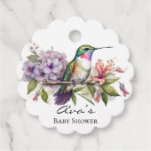 Elegant Hummingbird Paarse Bloemen Meisje Baby sho Bedankjes Labels (Voorkant)