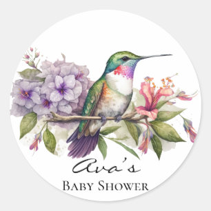 Elegant Hummingbird Paarse Bloemen Meisje Baby sho Ronde Sticker