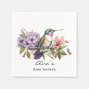 Elegant Hummingbird Paarse Bloemen Meisje Baby sho Servet