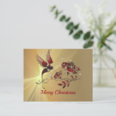 Elegant Hummingbird Red Floral Graphic Kerstmis Briefkaart (Staand voorkant)