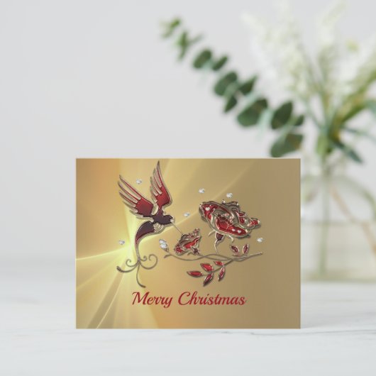 Elegant Hummingbird Red Floral Graphic Kerstmis Briefkaart (Staand voorkant)