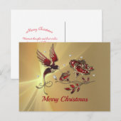 Elegant Hummingbird Red Floral Graphic Kerstmis Briefkaart (Voorkant / Achterkant)