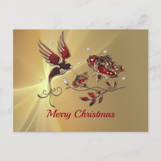 Elegant Hummingbird Red Floral Graphic Kerstmis Briefkaart (Voorkant)