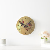 Elegant Hummingbird Red Floral Graphic Ronde Klok (Huis)