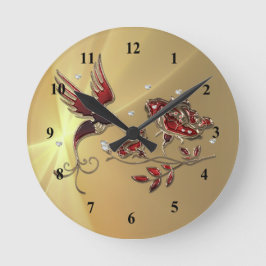 Elegant Hummingbird Red Floral Graphic Ronde Klok