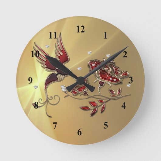 Elegant Hummingbird Red Floral Graphic Ronde Klok (Voorkant)