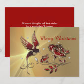 Elegant Hummingbird Red Floral met kerst Feestdagenkaart (Voorkant / Achterkant)