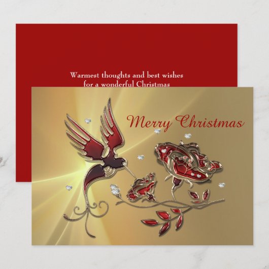 Elegant Hummingbird Red Floral met kerst Feestdagenkaart (Voorkant / Achterkant)