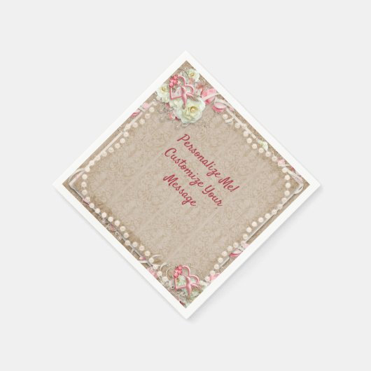 Elegant Hummingbird Romantic White Roses Pearls Servet (Hoek)