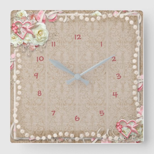 Elegant  Hummingbird White Rose Pearls Vierkante Klok (Voorkant)