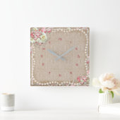 Elegant  Hummingbird White Rose Pearls Vierkante Klok (Huis)