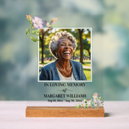 Elegant Hummingbirds Floral Photo Funeral Acryl Bord