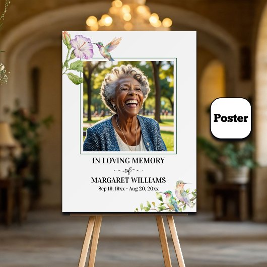 Elegant Hummingbirds Floral Photo Funeral Poster