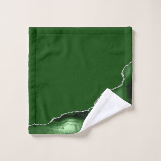 Elegant Hunter Green Agate Geode Silver Glitter Bad Handdoek (Wasdoekje)