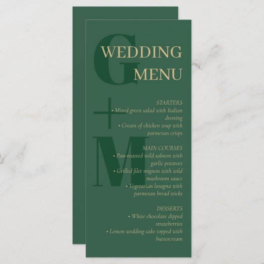 Elegant Hunter Green Tan Typography Wedding Menu (Voorkant / Achterkant)