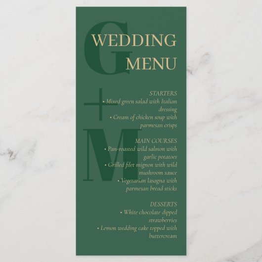 Elegant Hunter Green Tan Typography Wedding Menu (Voorkant)